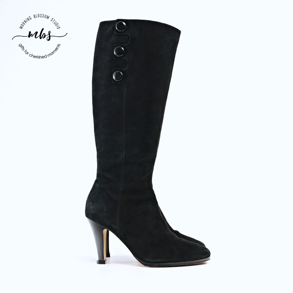 Cole Haan Nike Air Aliya Suede Knee High Boots Black Women 11